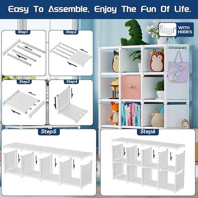 Mavivegue 20 Cube Book Shelf, Storage Organizer, Large DIY Bookcase, Metal Cube Bookshelf, Cubbies Closet Storage Organizer Shelves for Bedroom,Living Room,Home,Office