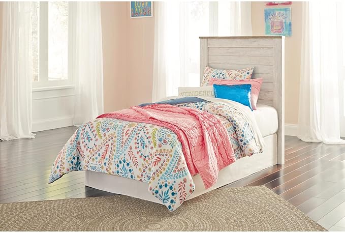 Signature Design by Ashley Willowton Cottage Farmhouse Panel Headboard ONLY, Twin, Whitewash