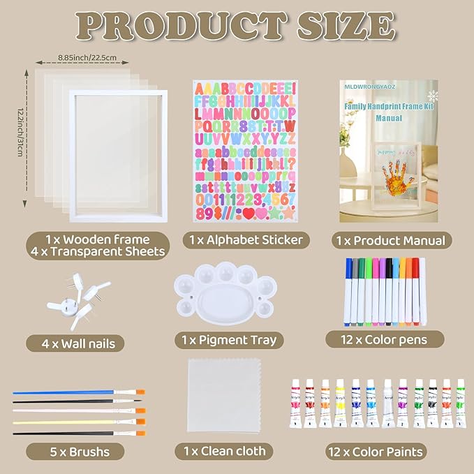 Family Handprint Frame Kit for 4 with 12 Paint Colors&12 Pens,Fun DIY Craft Art Print Handprint Keepsake, Family Gifts for Christmas Mother's Father's Day Birthday Anniversary,Grandparent (White)