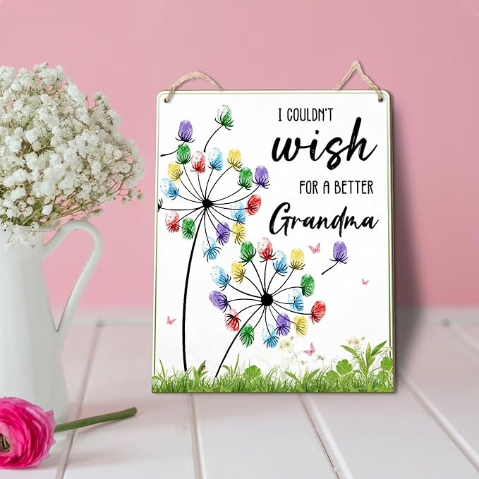 Dandelion DIY Custom Mothers Day Gift For Grandma Fingerprint Sign, Finger Prints Grandma Craft for Baby, First Mothers Day For Grandma, Memory Keepsake Kids Activity PreK Preschool (Wish Grandma) -26