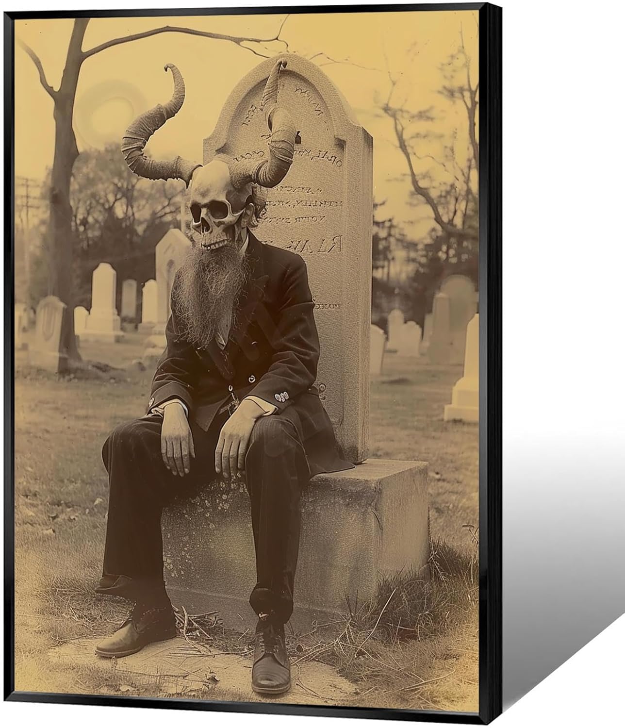 Skeleton Halloween Forest Occult Poster Vintage Spooky Canvas Wall Art Gothic Room Decor Dark Academia Bedroom Decorations Creepy Skull Prints Picture Aesthetic 24X36inch Aluminum Framed