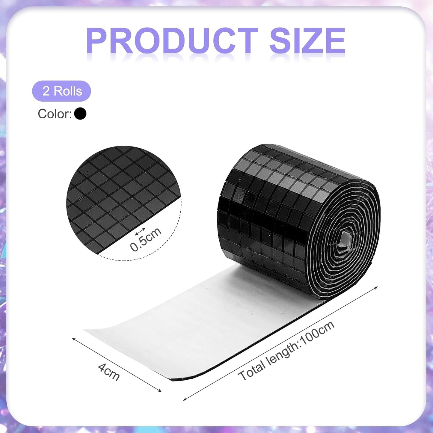 MECCANIXITY Self Adhesive Glass Mirror Mosaic Tiles 3200 Pcs 5 x 5 mm Disco Tiles for Craft Decoration Glass Mirror Disco Ball Black 2 Pcs