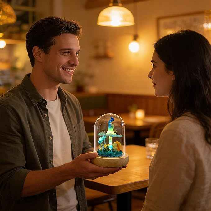 QUELIEN Mushroom Lamp,Mothers Day Mom Gifts for Mom,Light Up Mushroom in Glass Dome,Birthday Party Decorations,Ideal Birthday Gift,GirlfriendGift