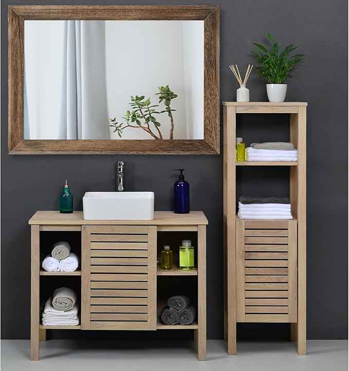 AAZZKANG Rustic Wood Mirror Rectangle Decorative Wall Mirrors with Frame Large 28"x20"for Bedroom Living Room Bathroom Entryway Hanging Brown