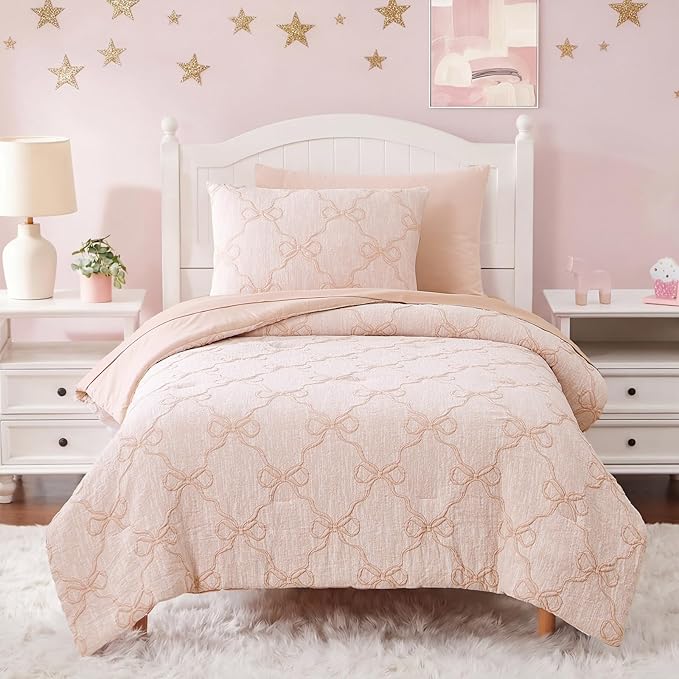 Twin Comforter Set with Sheets for Girls-5 Pieces Twin Bedding Sets with Orange Pink Comforter, Sheets, Pillowcase & Sham for Kids (Orange Pink Diamond, 66" X 86")