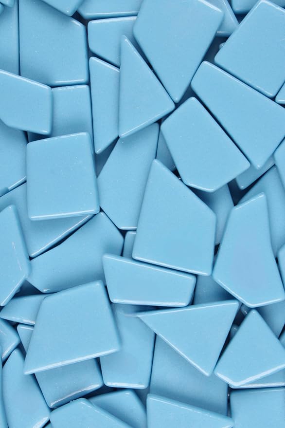 Irregular Glass Mosaic Tiles Bulk 500g Glossy and Iridescent Mosaic Glass Tiles for DIY Projects and Arts and Crafts Solid Colors and Mixes (Glossy Sky Blue)