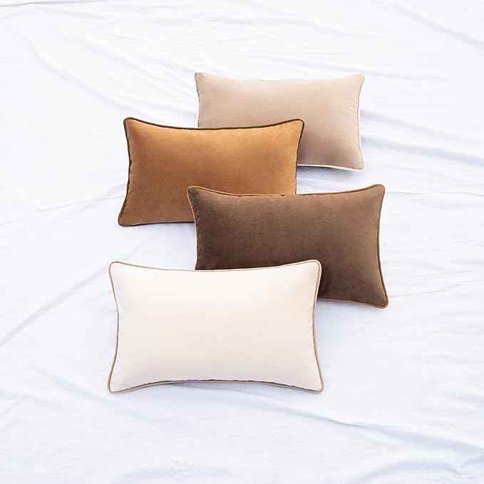MONDAY MOOSE Decorative Throw Pillow Covers Cushion Cases, Set of 4 Soft Velvet Modern Double-Sided Designs, Mix and Match for Home Decor, Pillow Inserts Not Included (12x20 inch, Brown/Beige)