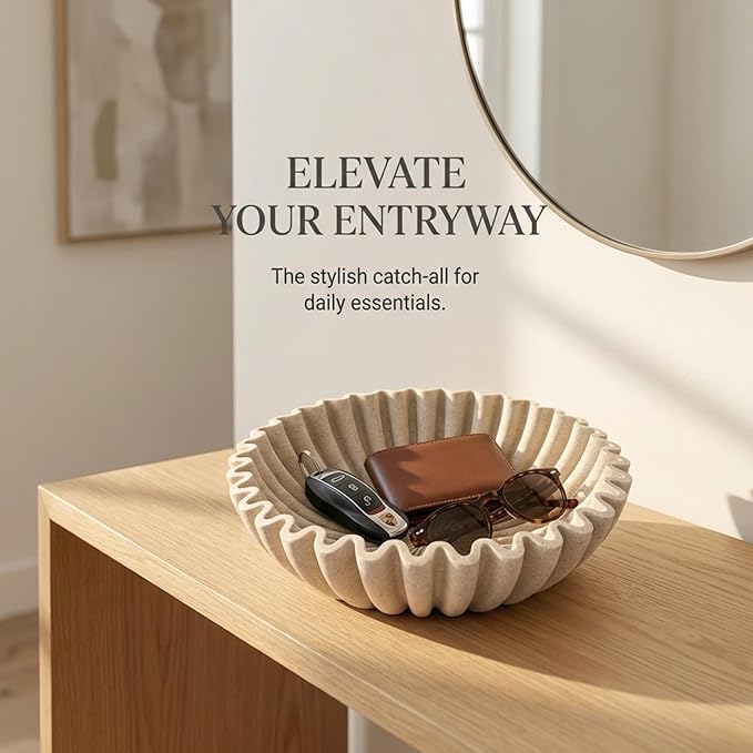 OAKOA Large Decorative Bowl for Home Decor - Purse Bowl Decor - Key Bowl for Entryway Table - Coffee Table Bowl - Organic Modern Home Decor