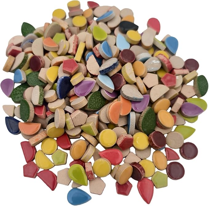 500g/1.1lb Random Color Irregular Ceramics Mosaic Tiles,DIY Making Creative Ceramic Mosaic Tiles for DIY Craft Plates Flowerpots Vases Cups Mosaic Making Supplies (7 Shapes Mixed Color)