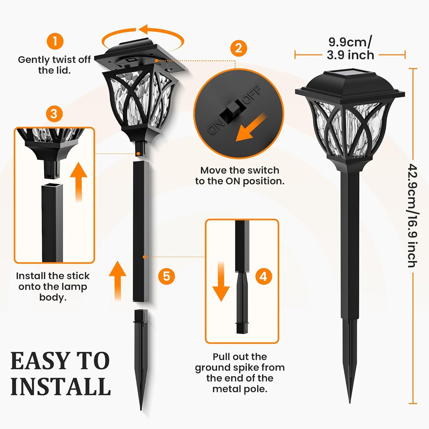 GIGALUMI Solar Lights Outdoor Waterproof, 6 Pack Flickering Flame LED Lights, Garden Decor for Yard, Patio, Landscape, Planter, Walkway