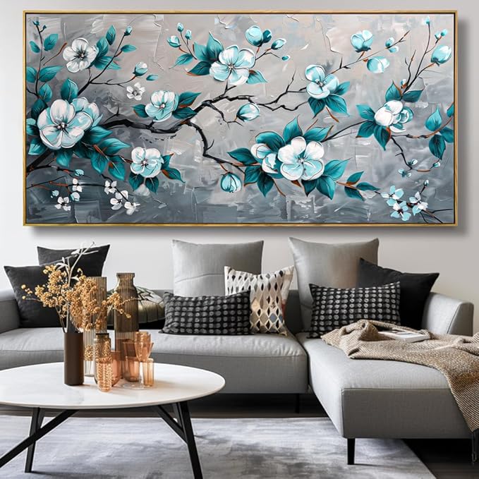 Wall Art Rustic Flowers Wall Decor Nature Wall Art Plum Blossom Canvas Painting for Bedroom Living Room Dining Room Home Office Decor 24"x48" with Framed
