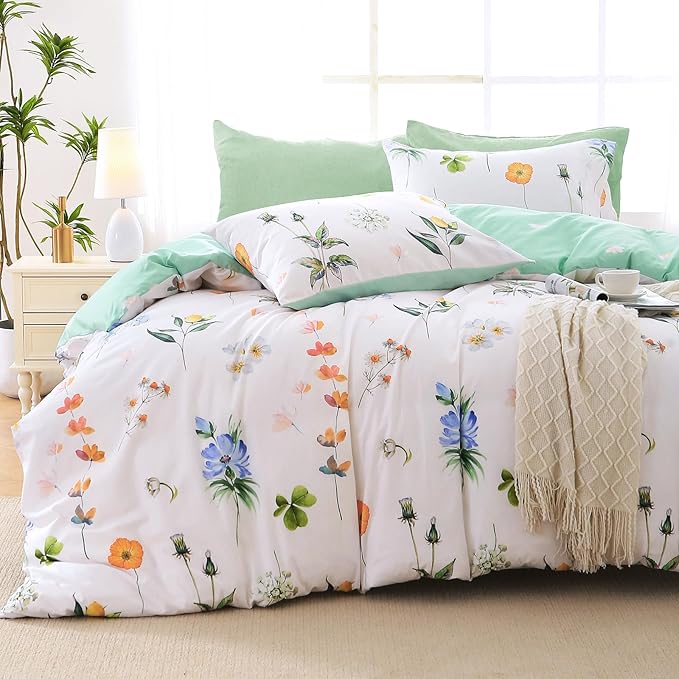 MUXHOMO Multi Flower Bed in a Bag Queen 7 Pieces, Queen Comforter Set Reversible Botanical Flowers Design, Ultra Soft & Breathable Bedding Sets with Comforter, Sheets, Pillowcases & Shams