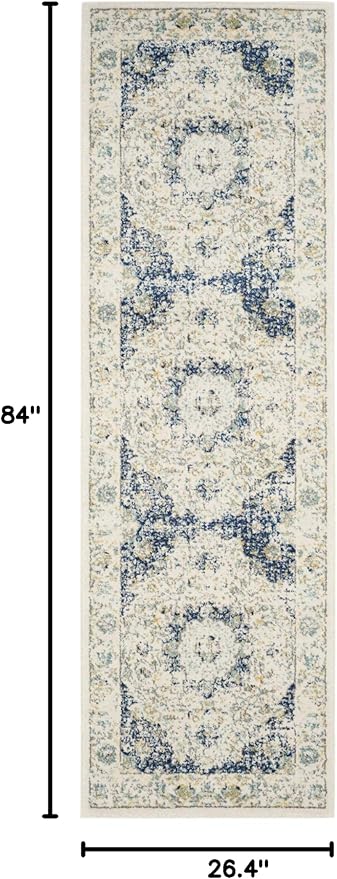 SAFAVIEH Evoke Collection Runner Rug - 2'2" x 7', Ivory & Blue, Shabby Chic Oriental Medallion Design, Non-Shedding & Easy to Clean, Ideal for Hallway, Foyer, Kitchen, Entryway, Bedroom (EVK220C)