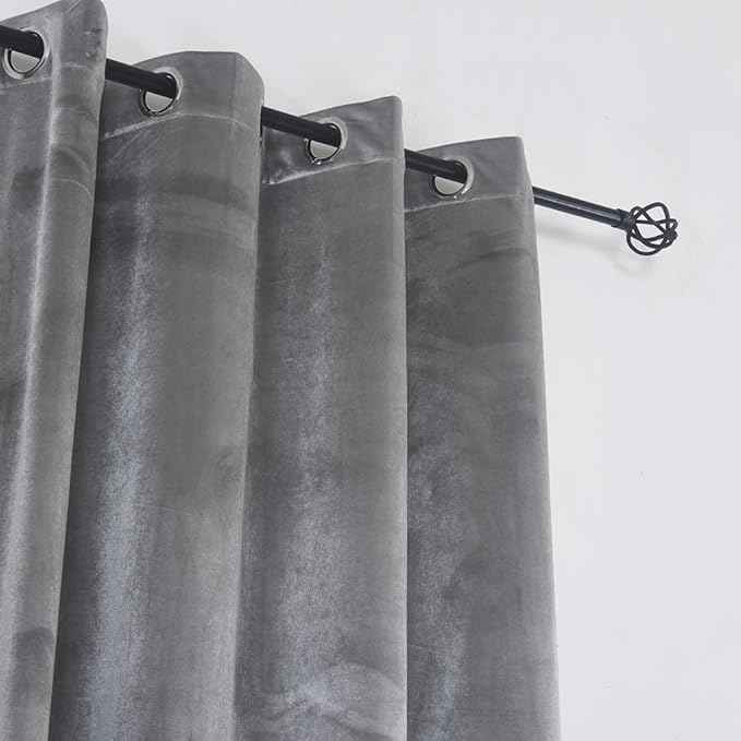 Cherry Home Super Soft Luxury Velvet Smoky Gray Classic Light Blocking Drapes Curtains Panels Home Theater Grommet Drapes Eyelet 52Wx108L inch Light Grey,2 Panels