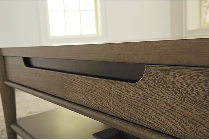 Signature Design by Ashley Roanhowe Contemporary 2-Drawer Coffee Table with Open Lower Shelf and Tapered Legs, Dark Brown