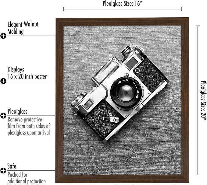 Americanflat 16x20 Picture Frame with Polished Plexiglass - Wide Picture Frames Made of Engineered Wood for Vertical or Horizontal Wall Display - Epic Collection - Walnut