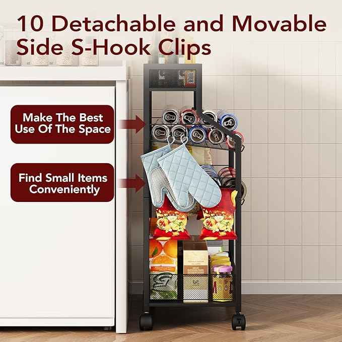 Can Organizer for Pantry - Rolling Snack Cart, Multi-Layer Soda Can Organizer for Pantry, Mobile Beverage Storage Rack with Wheels, Versatile Metal Shelf for Kitchen and Office, Black
