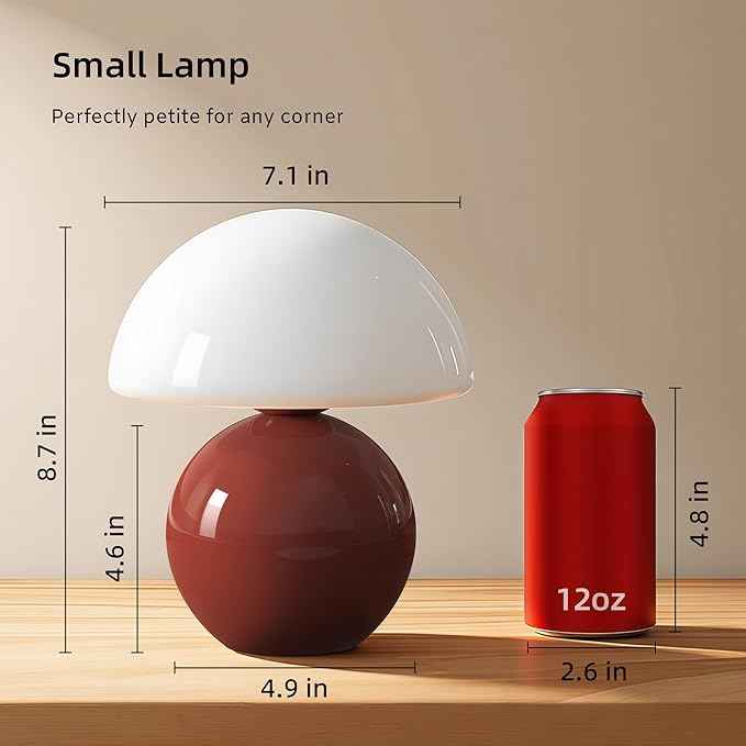Mushroom Lamp Table Lamp for Bedroom,Desk Bedside Small Lamps for Living Room Night Stands,Mushroom Decor Cute Mini Modern Mid Century Lamps,Unique Aesthetic Home Living Room Decor(Wine Red)