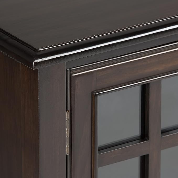 SIMPLIHOME Connaught Storage Cabinet - 46 inch Wide Solid Wood Low Storage Cabinet in Dark Chestnut Brown, Traditional Console for Living Room, Entryway, or Dining Room with Glass Doors and Shelves