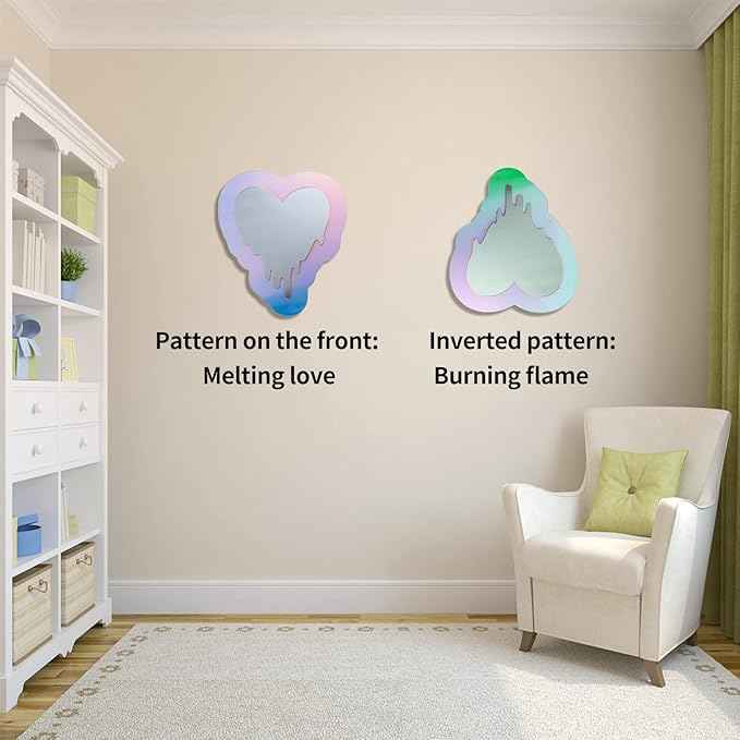 Irregular Wall Mirror Wavy Acrylic Rainbow Mirror Room Decor Aesthetic Mirrors Amorphic Vanity Retro Mirrors for Bedroom Living Room Bathroom Entryway Wall Decor, (Melting Heart Style, 13.5 x 12 Inch)