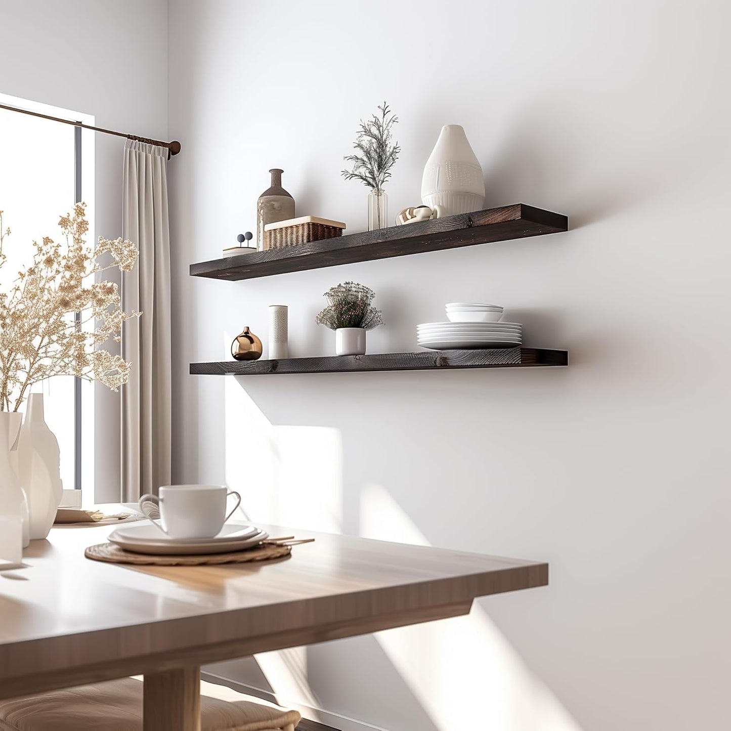48 Inch Floating Shelves for Wall Rustic Brown Wood Wall Shelves for Bedroom Set of 4 - Décor Diaries