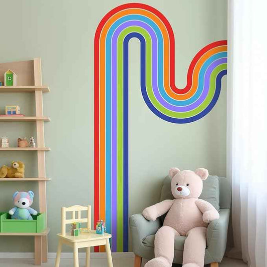 65" x 116" Large Removable Boho Rainbow Road Wall Decor - Colorful Self-Adhesive Pastel Sticker, Peel and Stick Giant Decal Wallpaper for Kids Baby Girl Bedroom Nursery (A)