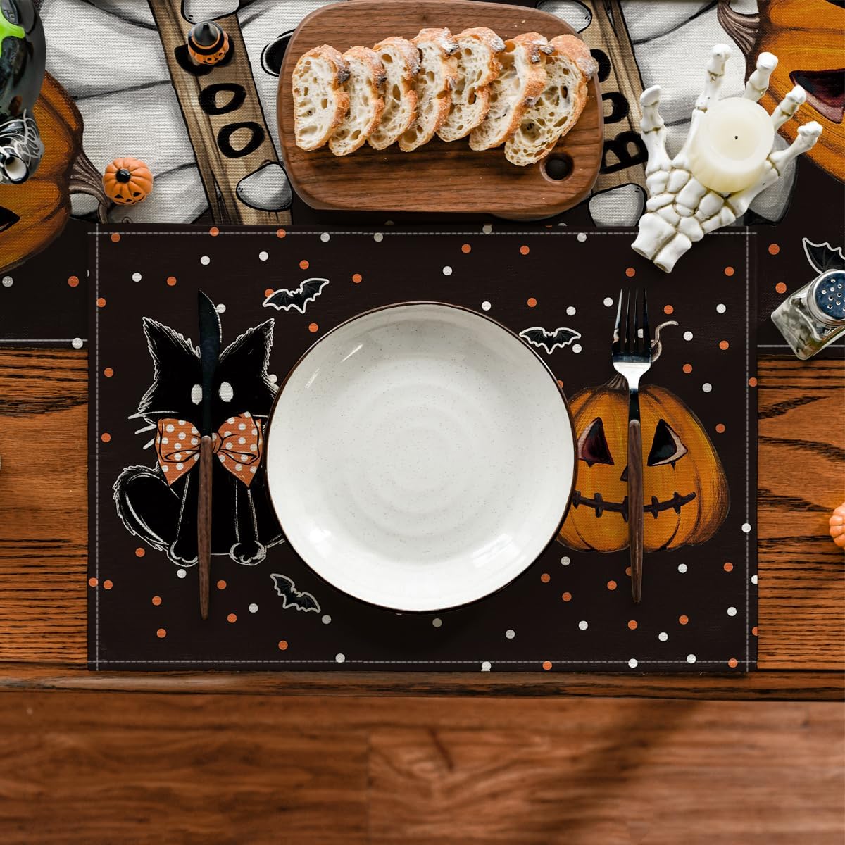 Artoid Mode Polka Dot Ghost Pumpkin Cat Boo Halloween Placemats Set of 2, 12x18 Inch Seasonal Fall Table Mats for Party Kitchen Dining Decoration