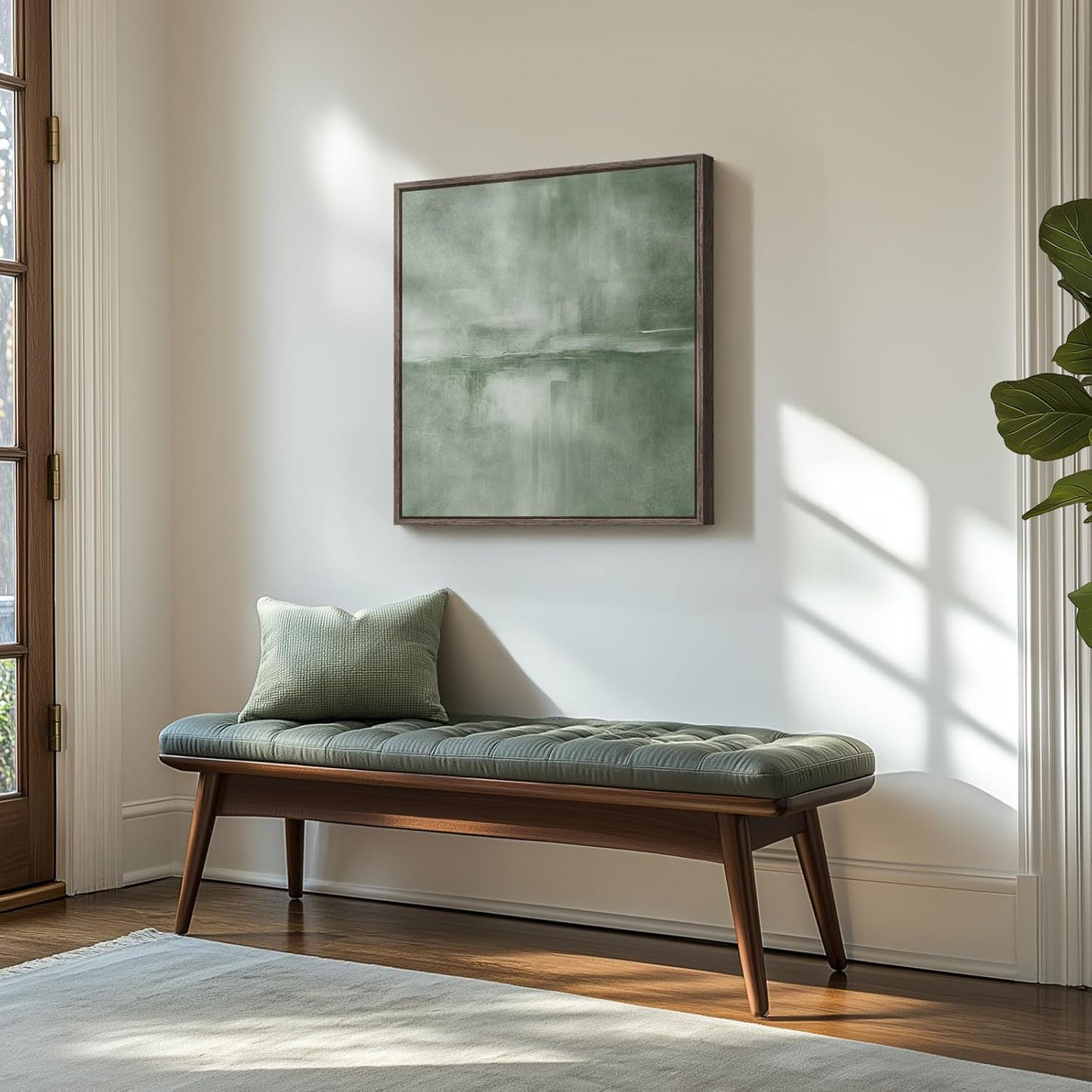 Framed Sage Green Abstract Wall Art, Modern Canvas Prints Artwork for Walls, Square Minimalist Green Abstract Pictures for Living Room, Hallway, Dining Room, Bedroom, Home Office Wall Decor 24x24 In