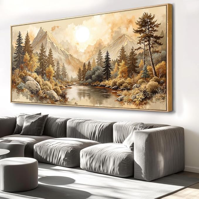 Landscape Wall Art - Framed Modern Canvas Painting for Living Room, Bedroom Home Office Decor, 48x24 Inch Ready to Hang