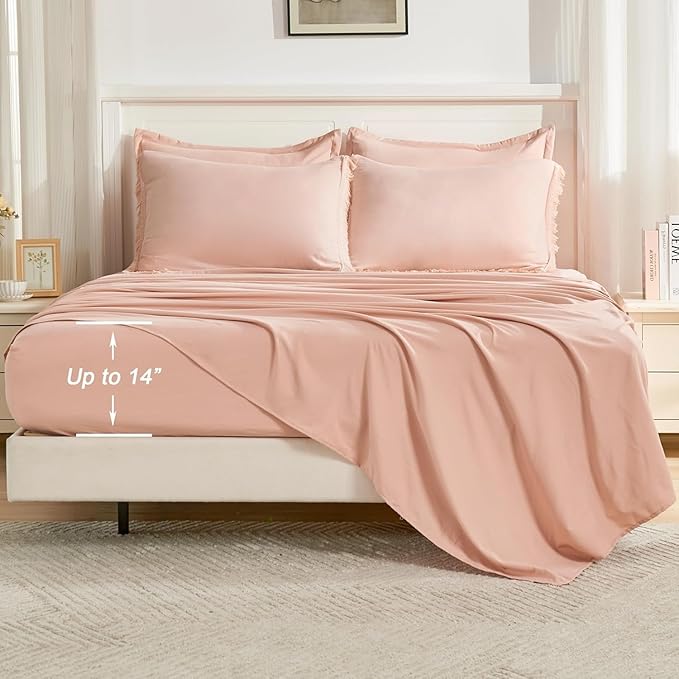 Andency Oversized King Comforter Set Pink 120x98-7 Pieces Boho Tassel Bed in a Bag Soft Lightweight Bedding Sets, Fringe All Season Bed Set with Comforter, Sheets, Pillowcases & Shams