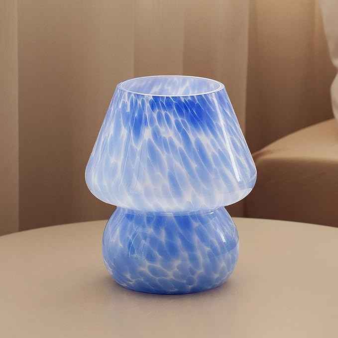 Mushroom Lamp Table Lamp for Bedroom,Small Desk Bedside Lamps for Living Room,Mushroom Decor Cute Mini Modern Mid Century Lamps for Night Stands (Blue)