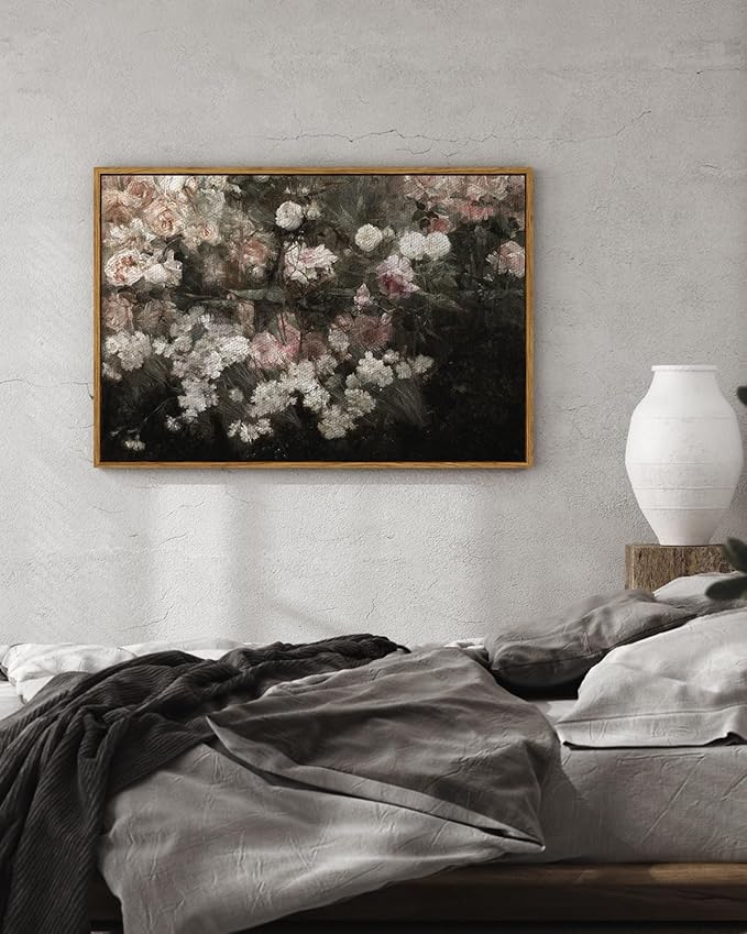 InSimSea Framed Canvas Wall Art Vintage Decor, Home Decor Garden in May Flower Aesthetic, Large Prints Artwork, Rustic Wall Decoration for Bedroom Living Room Bathroom, 24"x36"