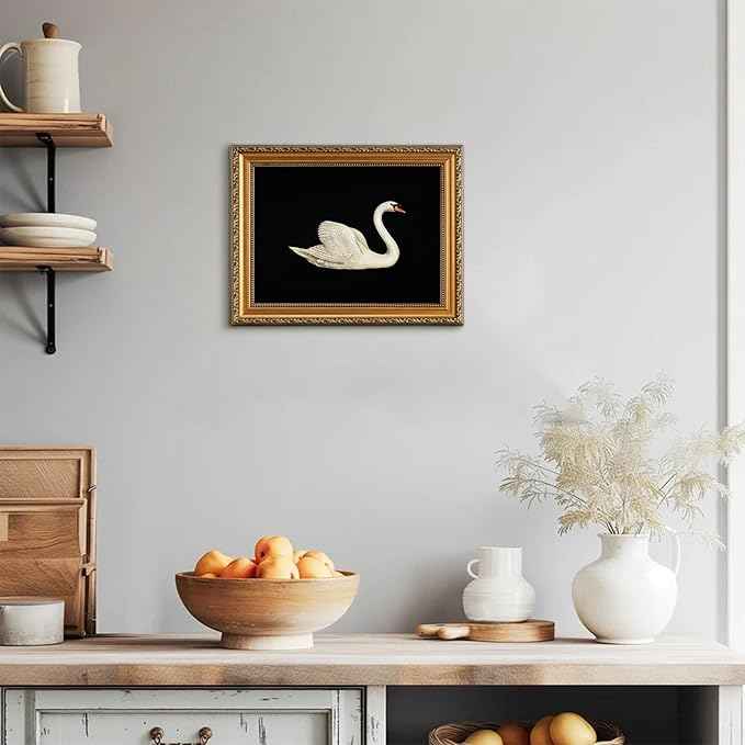 uniro Vintage Gold Framed Wall Art for Home Decor, Retro Swan Decor Animal Oil Painting Bathroom Wall Decor, Classic White Swan Vintage Art Prints, Minimalist Swan Aesthetic Picture for Nursery Bedroom Bathroom Office Desktop decor- 12x16Inch