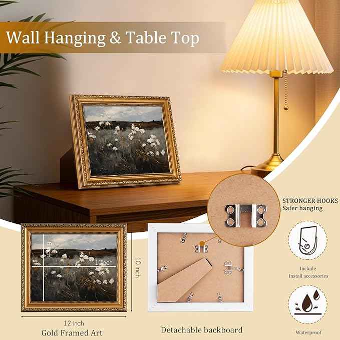 uniro Vintage Gold Framed Wall Art for Home Decor, Moody Wildflower Landscape Oil Painting Bathroom Wall Decor, Classic Dark Autumn Vintage Art Prints, Landscape Wall decor Aesthetic Picture for Bedroom Gallery Office Desktop d ecor- 8x10Inch
