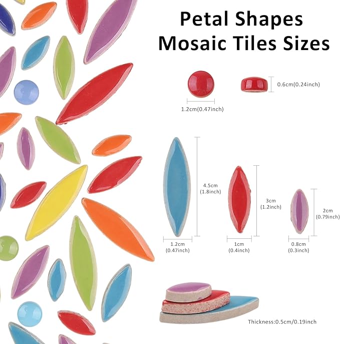 Artspac Petal Ceramic Mosaic Tiles for Crafts, 454g Mosaic Tiles Ceramic,Floral Mosaic Craft Supplies for Garden Christmas Decoration