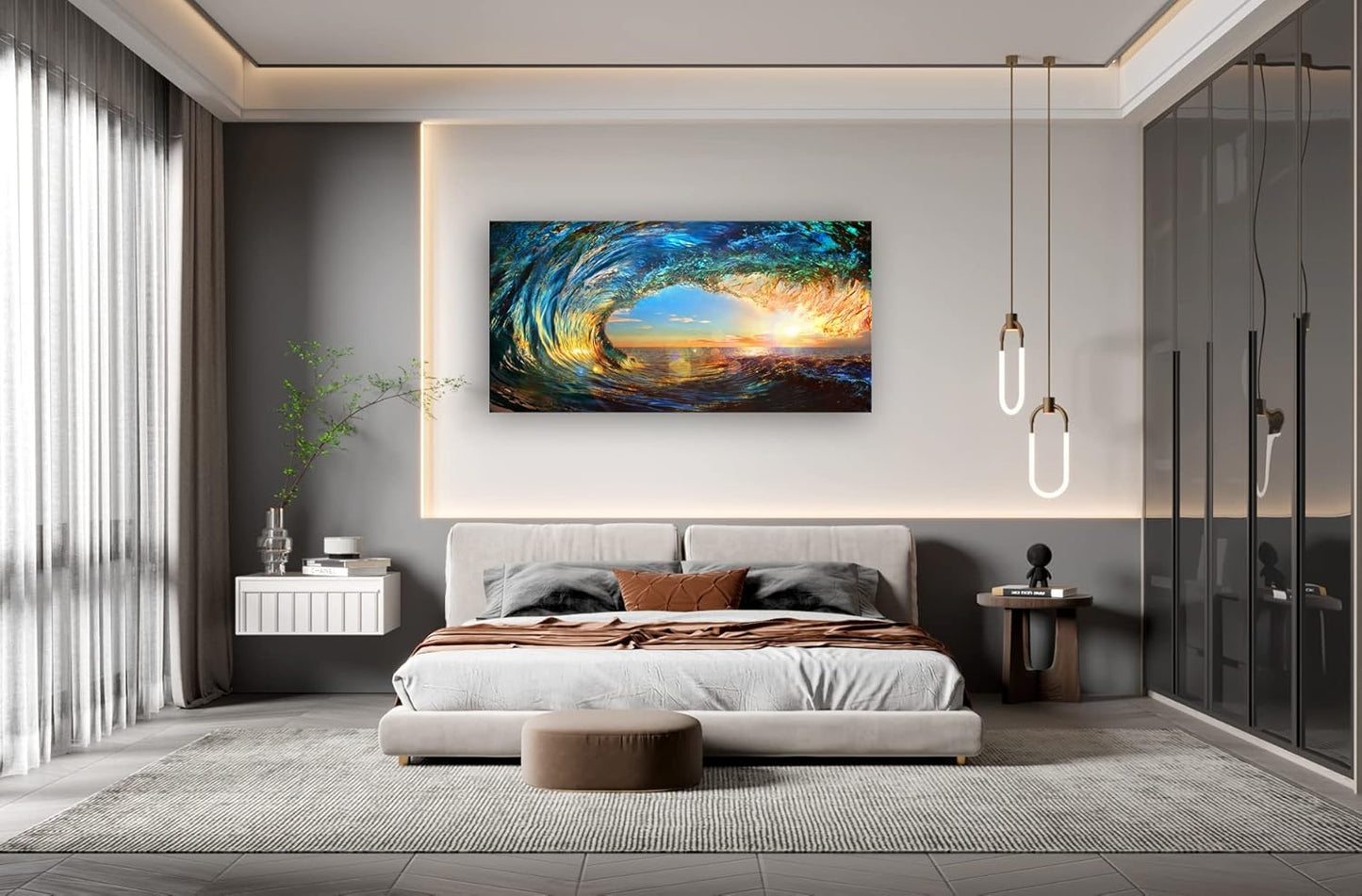Cao Gen Decor Art S06762 Giant Wave Water Wall Art Canvas Prints 1 Panels Ocean Waves Pictures Paintings Sunset Blue Seascape Framed for Living Room Bedroom Kicthen Office Artwork