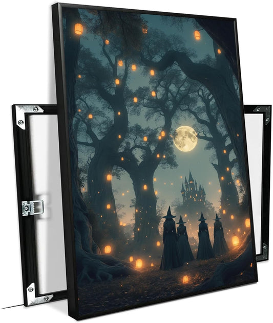 JFHCQJPK Mysterious creek painting witch and castle in magic forest art print canvas gothic print dark college decoration poster for home bedroom16x24in Metal blackFramed
