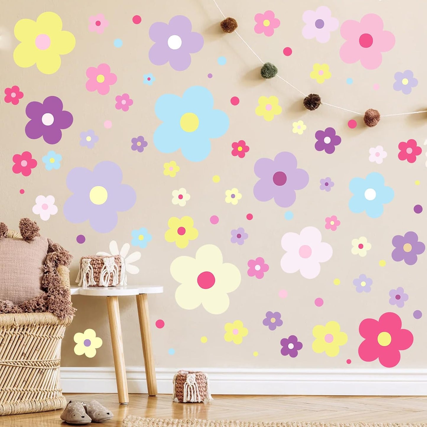 Glow in The Dark Y2k Cute Flowers Wall Decals，Glowing Luminous Colorful Floral Wall Stickers Colorful Removable self-Adhesive Preppy Hippie Stickers for Girls Bedroom