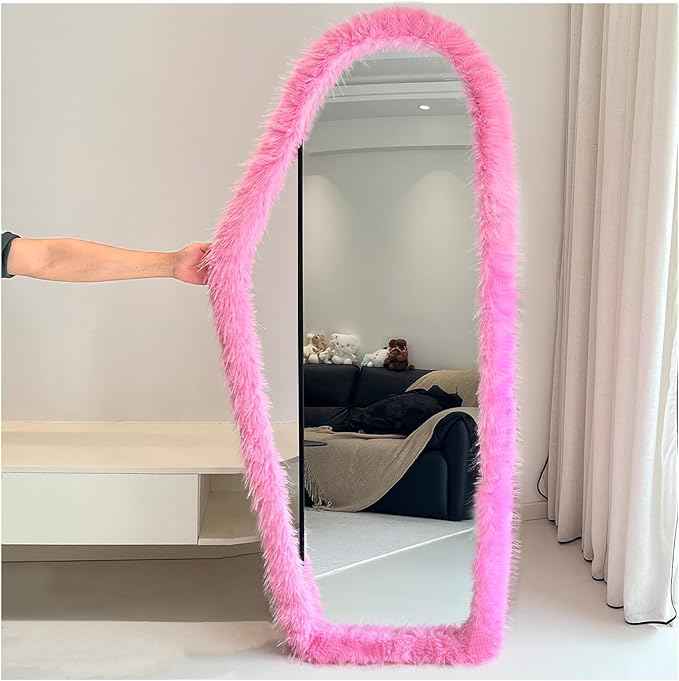 Fluffy Mirror Frame Cover for Arched & Full-Length Mirrors (59"x16") – Stretchy, Non-Slip Fit, 6 Neutral Colors – Soft & Durable Décor (Mirror Not Included)