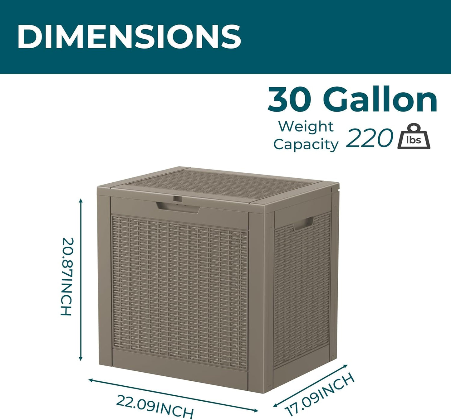 Vixzen 31 Gallon Resin Deck Box - Lockable Outdoor Storage for Patio Cushions, Garden Tools, Pool Supplies，Grey