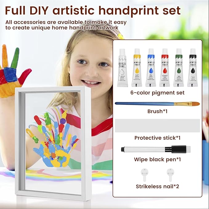 Hand and Footprint Kit for Family New Parents Mom Baby Keepsake, 4 Sheets, White Wood Frame, Handprint Ornament Crafts Gift for Christmas Birthday Anniversary Mother's Day Father's Day Adoption Days