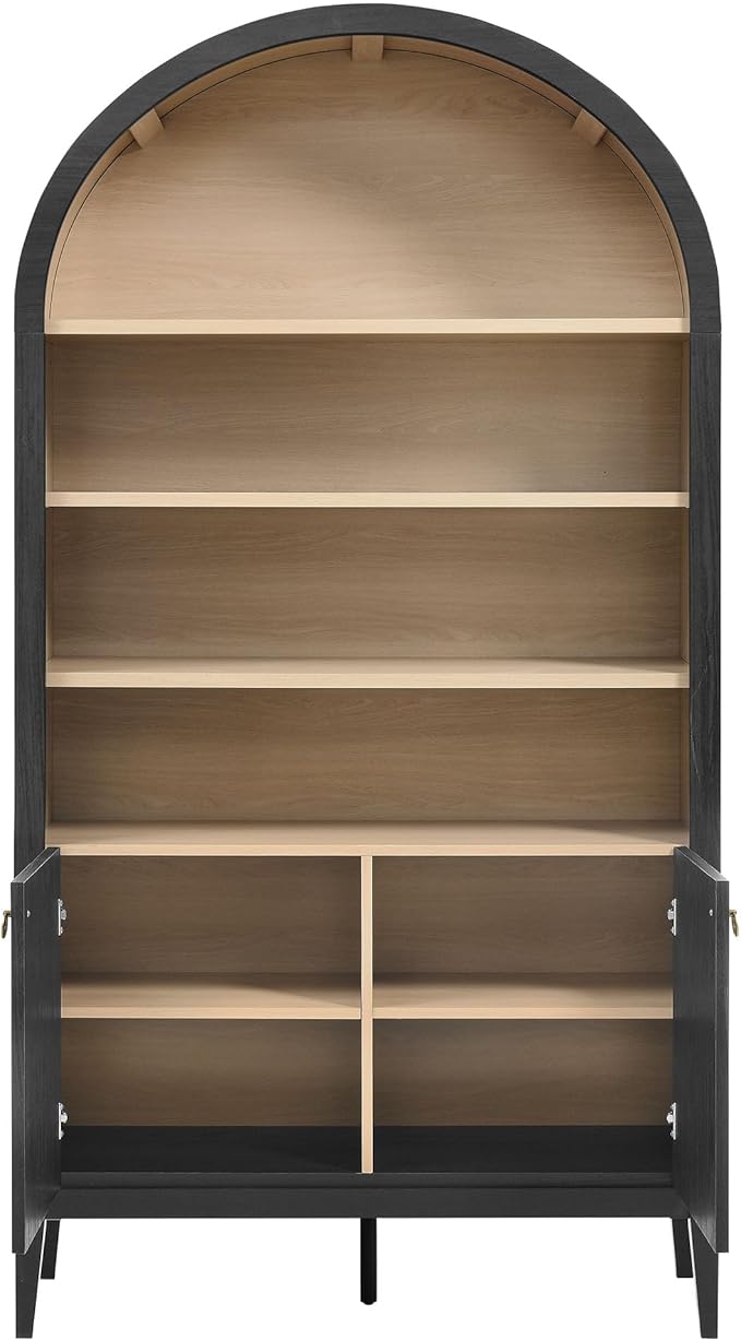 Modway Nolan Tall Arched Storage Display Cabinet in Black - 74 Inch Arch Bookshelf with Open and Closed Shelving - Modern Accent Cabinet for Living Room, Dining Room