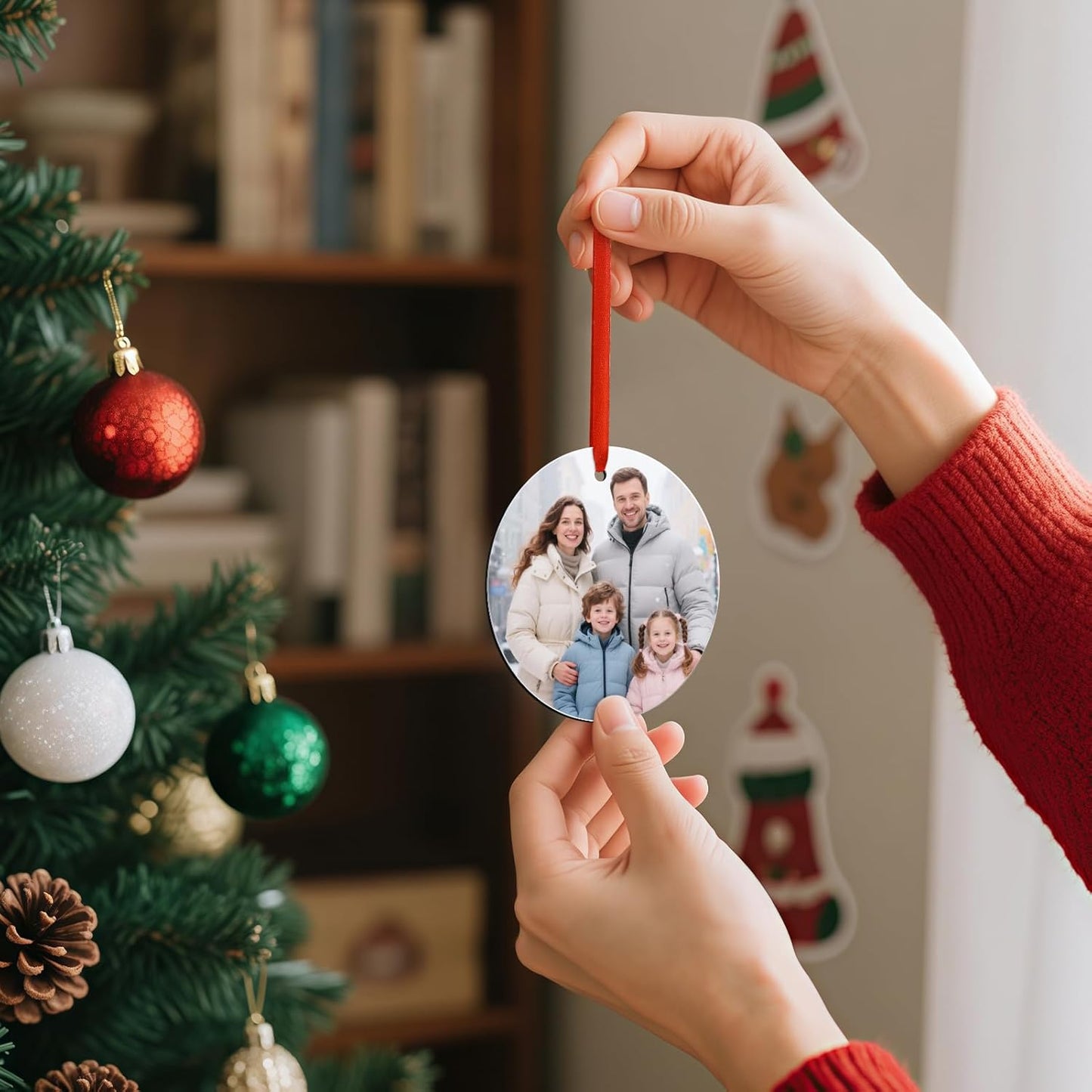 Personalized Photo Christmas Ornaments Double-Sided Metal Custom Picture Christmas Ornament 2024, Customized Xmas Tree Decorations Memorial Gifts for Kids Couples Family Friends Pet