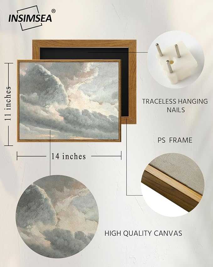InSimSea Framed Canvas Wall Art Vintage Decor, Study of Clouds Oil Painting Wall Prints, Home Decor Wall Art for Farmhouse Office Bathroom Decor, 11"x14"