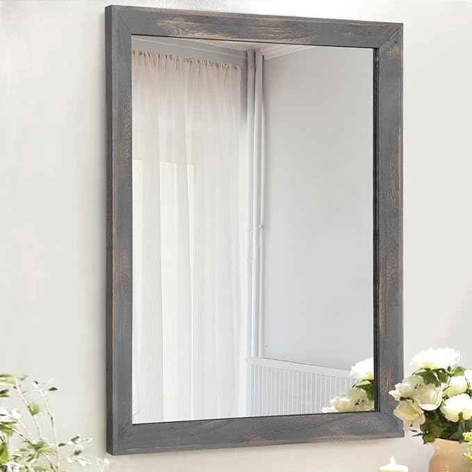 AAZZKANG Wooden Mirror Rectangle Rustic Mirrors for Wall Decorative for Bedroom Bathroom Living Room Entryway Hanging Home Decor 26"x18"