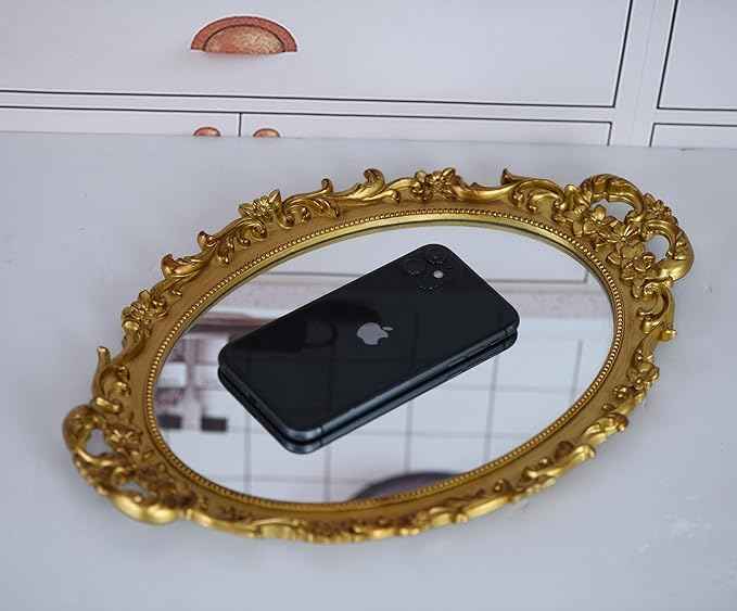 Vintage Decorative Gold Framed Mirror, Small Oval Wall Hanging Mirror -Small- 9.6" W x 14.3" L (Gold)