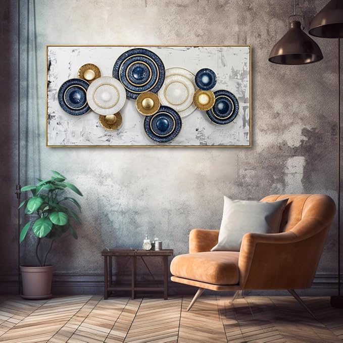 Wall Art Simple Wall Decor Blue and Yellow Canvas Painting Abstract Wall Art for Bedroom Living Room Dining Room Home Office Decor 24"x48" with Framed