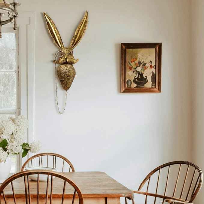 montresor Animal Head Wall Art Sculptures PU Foam Material (NOT RESIN) 16 inchs Gold Rabbit Wall Decor Art for Whimsigoth Home Wall Decor Lightweight Accent Wall Hanging Room Decor