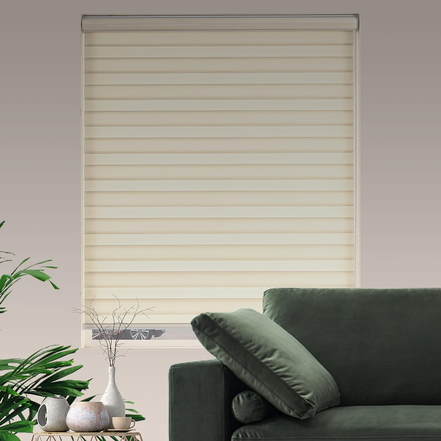 Window Blind Dual Layer Polyester Zebra Roller Light Filtering Sheer Shades Window Treatments Privacy Light Control for Day and Night(W27 x H72(Inch), Cream)