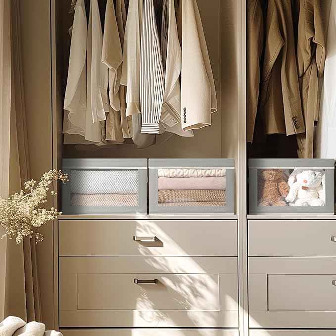 Fabric Bins with Lids, Large Storage Cubes with Window, Closet Organizers and Storage Bins for Clothes, Towel, Office